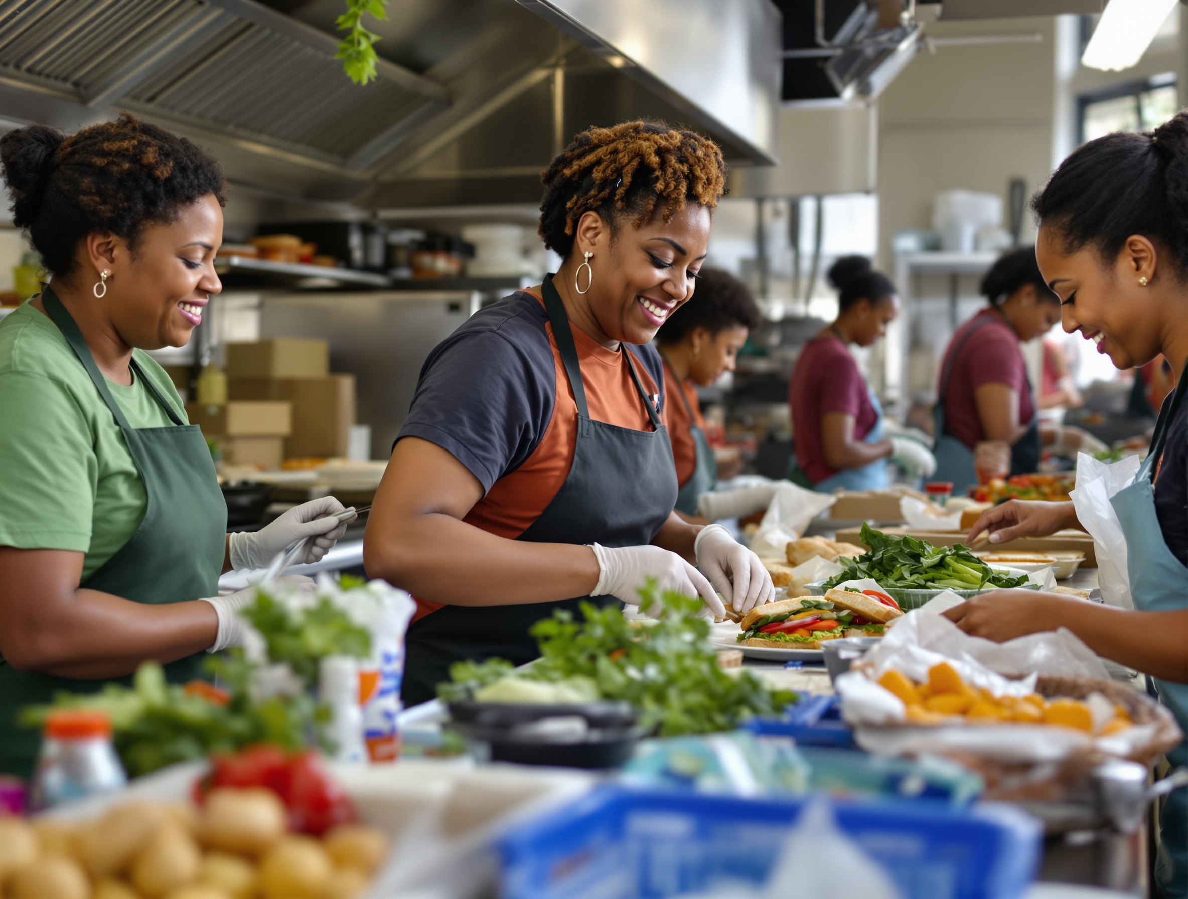 Volunteers preparing meals