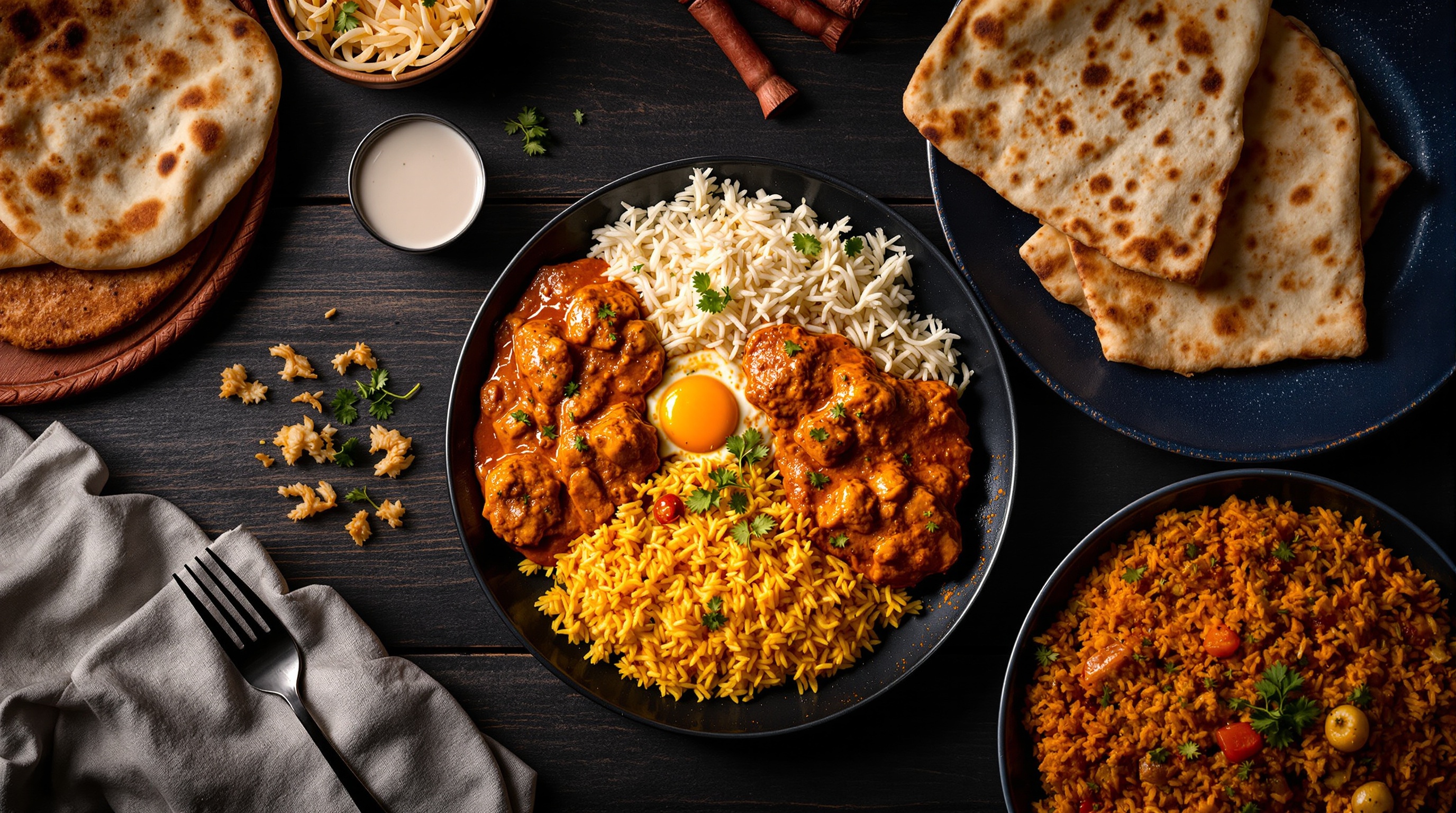 Delicious Indian takeaway food spread