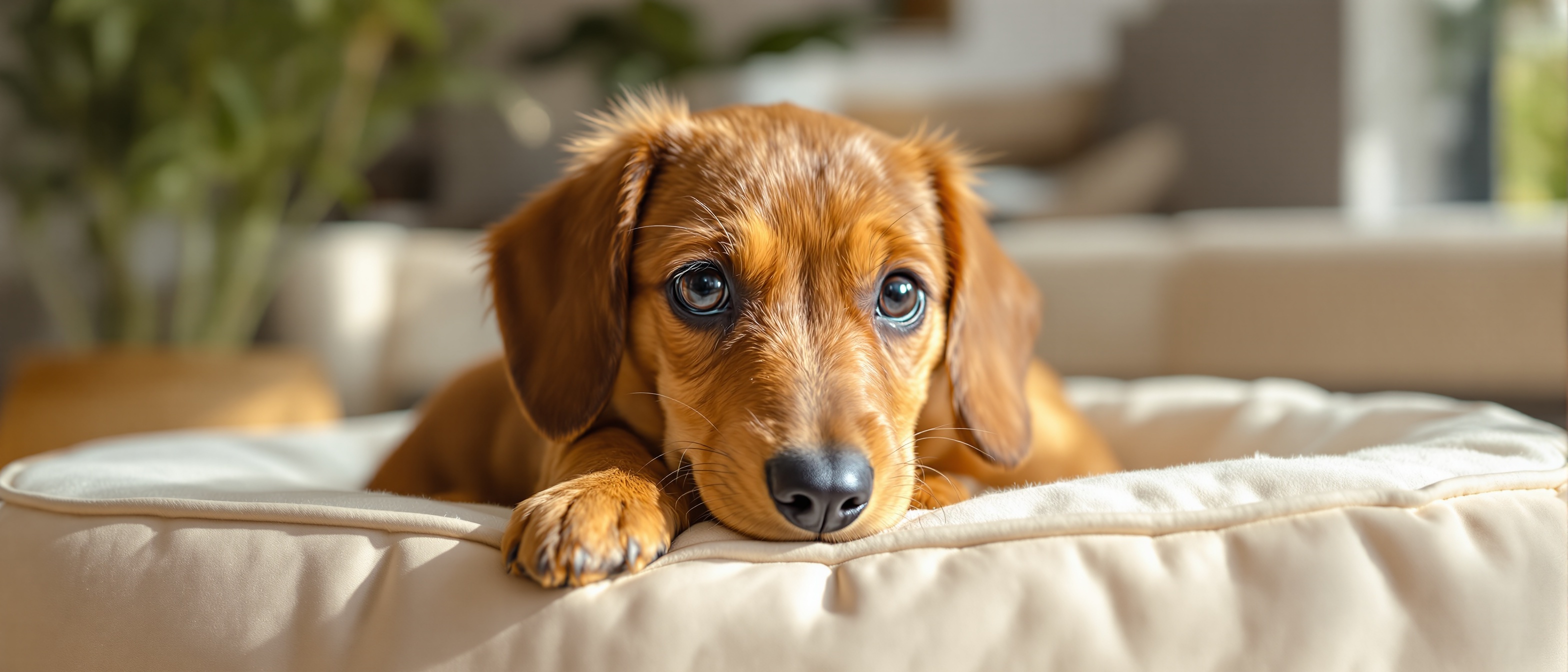 Brownie the dachshund – Pets Heaven brand representative resting on a luxurious orthopedic pet bed