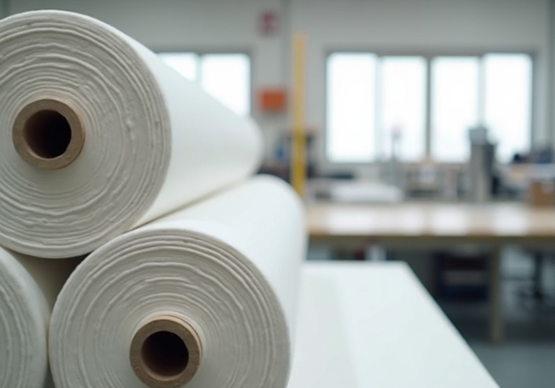 Clean fabric rolls in a well-lit textile factory