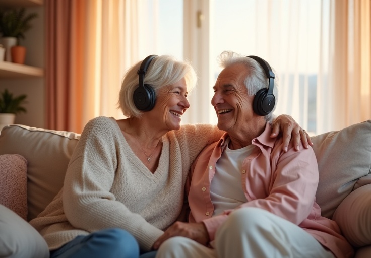 Couple listening to music