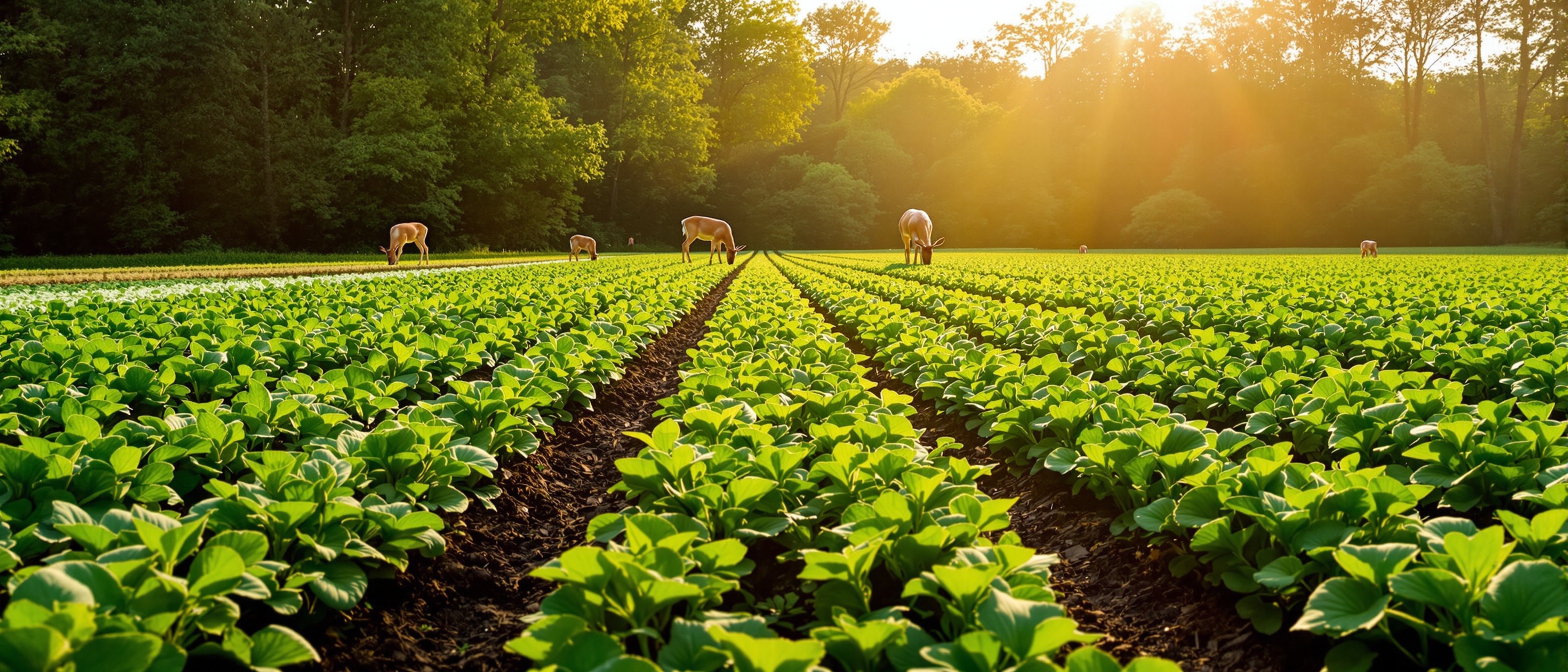 Best food plot seeds for Michigan deer — lush clover and brassica food plot with whitetail deer