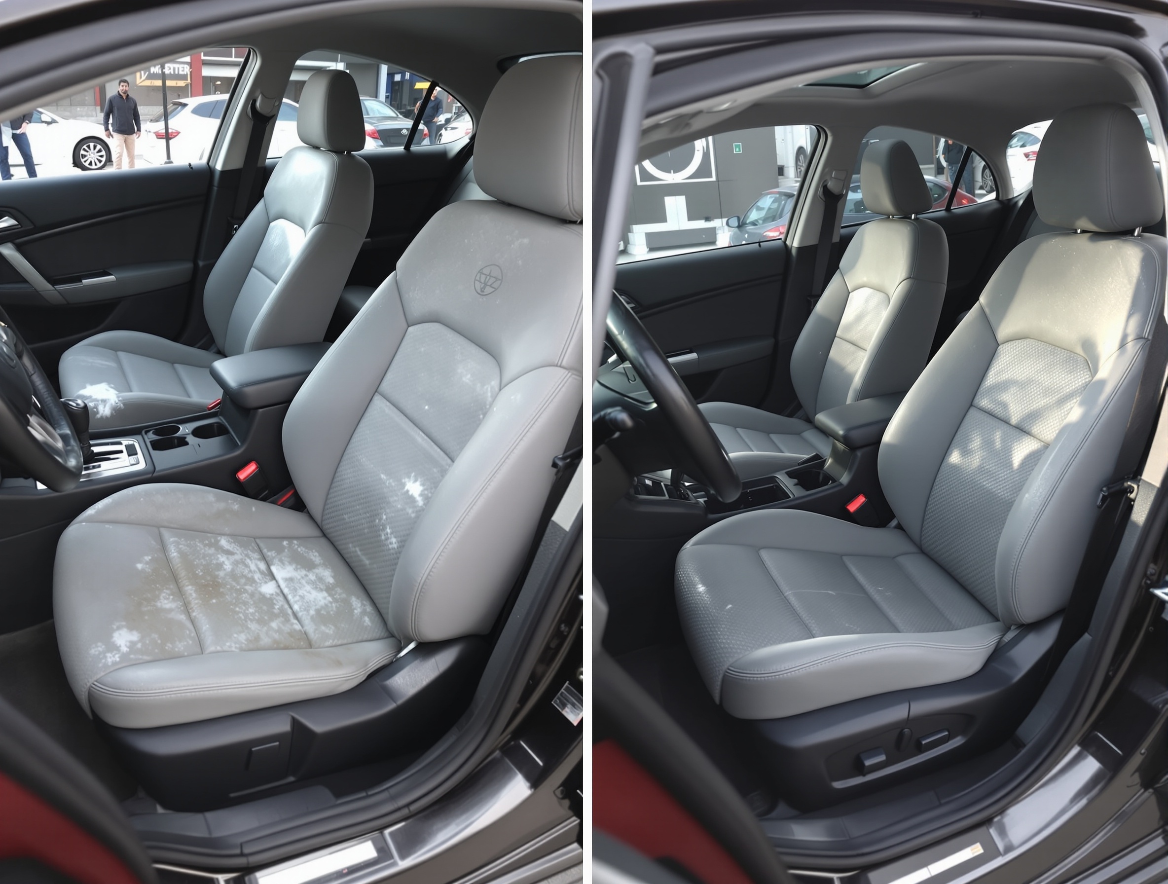 Before and after carpet cleaning results showing stain removal