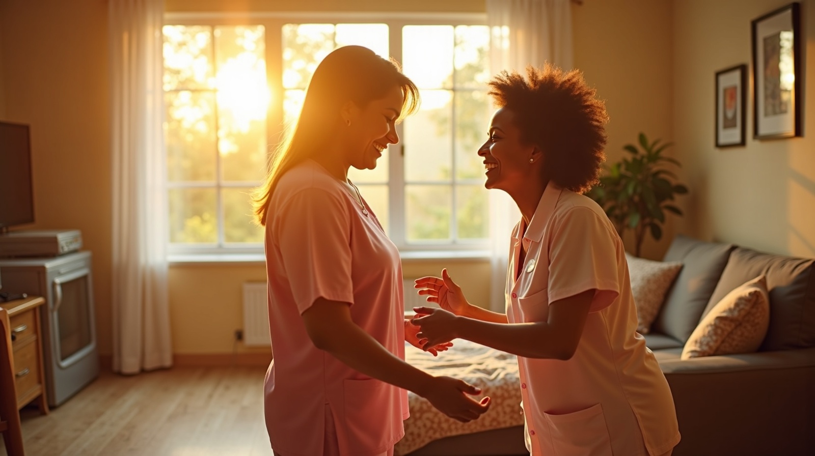 Compassionate caregiver assisting senior at home