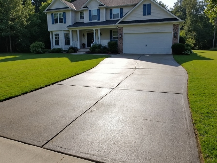 Exposed aggregate concrete driveway installation by Greenstone Landscaping in Loganville GA
