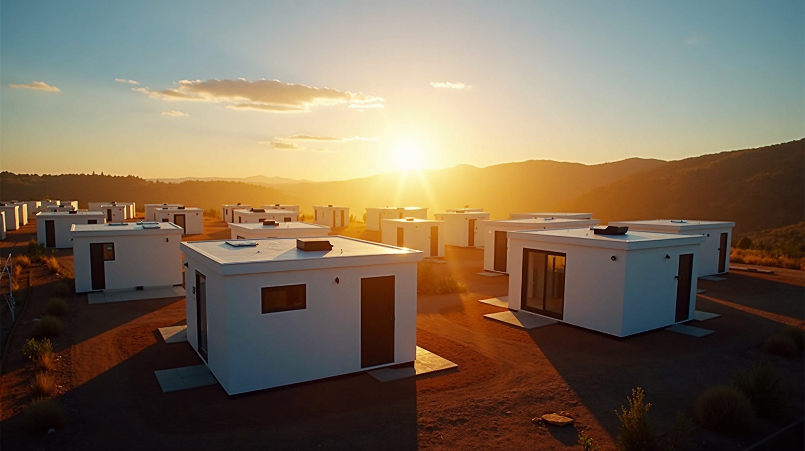Boxabl foldable home community at golden hour