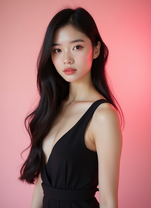 긴 생머리 블랙 드레스 아이돌