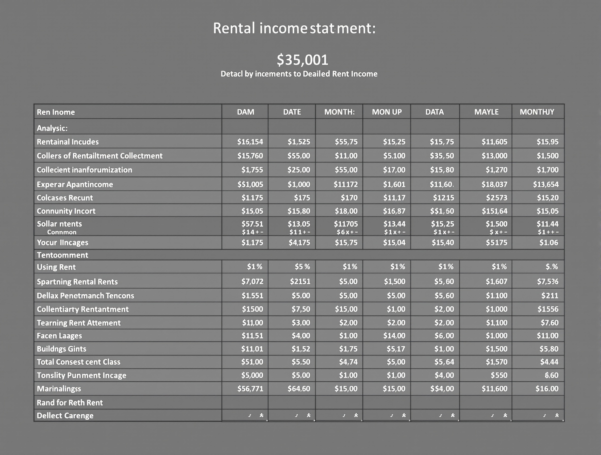 Detailed T12 income statement showing rental revenue breakdown