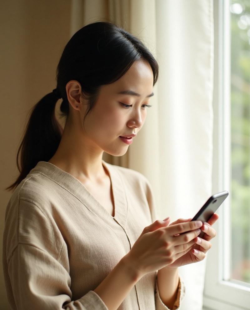 スマホを手にする30〜40代女性の日常、画面に見入る姿