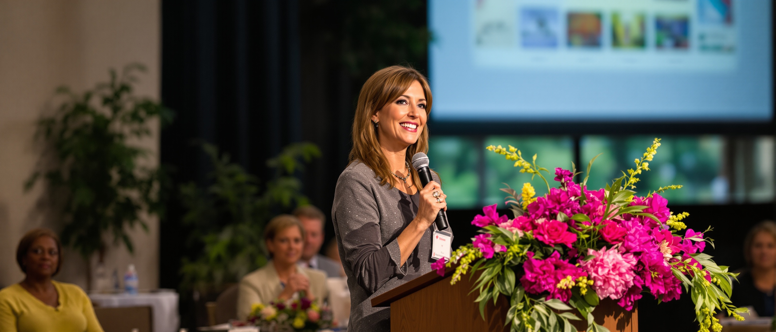 Kim Seelinger speaking at a Michigan garden event