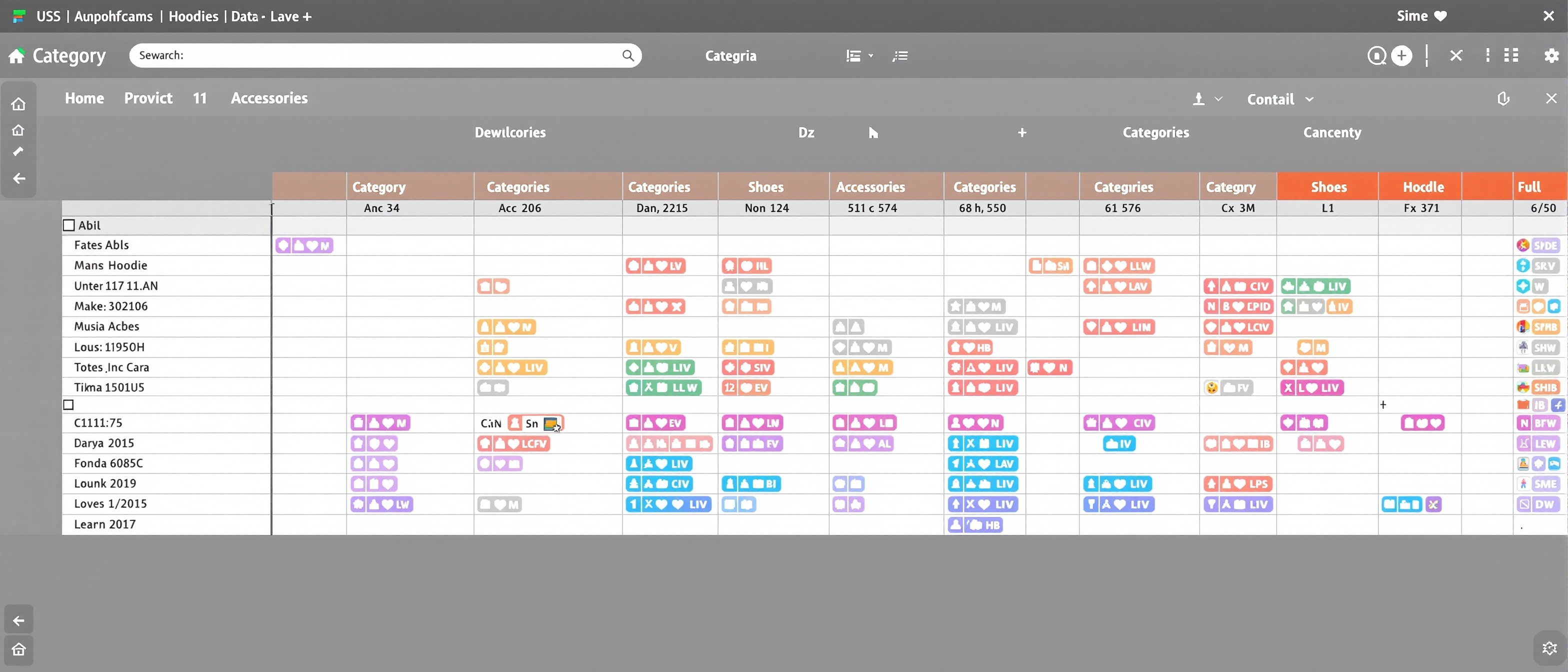 cnshopper spreadsheet categories organized data