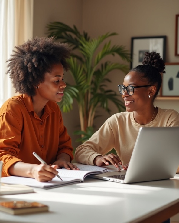 Diverse tutor helping a student with test prep