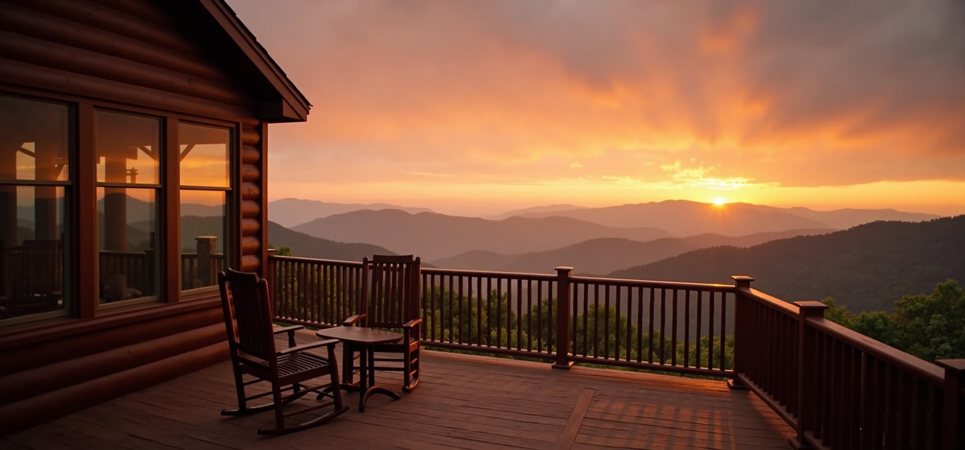 Panoramic mountain views from luxury cabin deck in Highlands NC