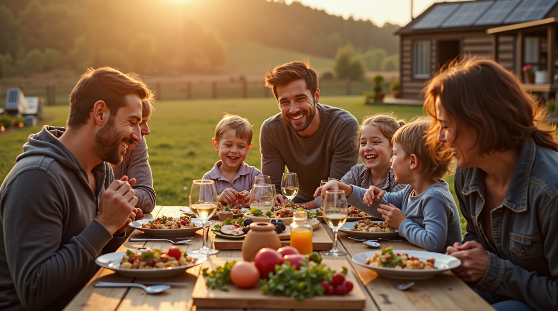 Family at off-grid homestead