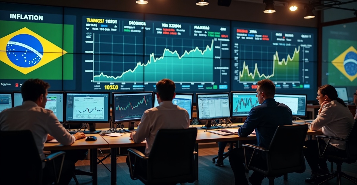 Mercado financeiro brasileiro com dados de inflação e indicadores econômicos