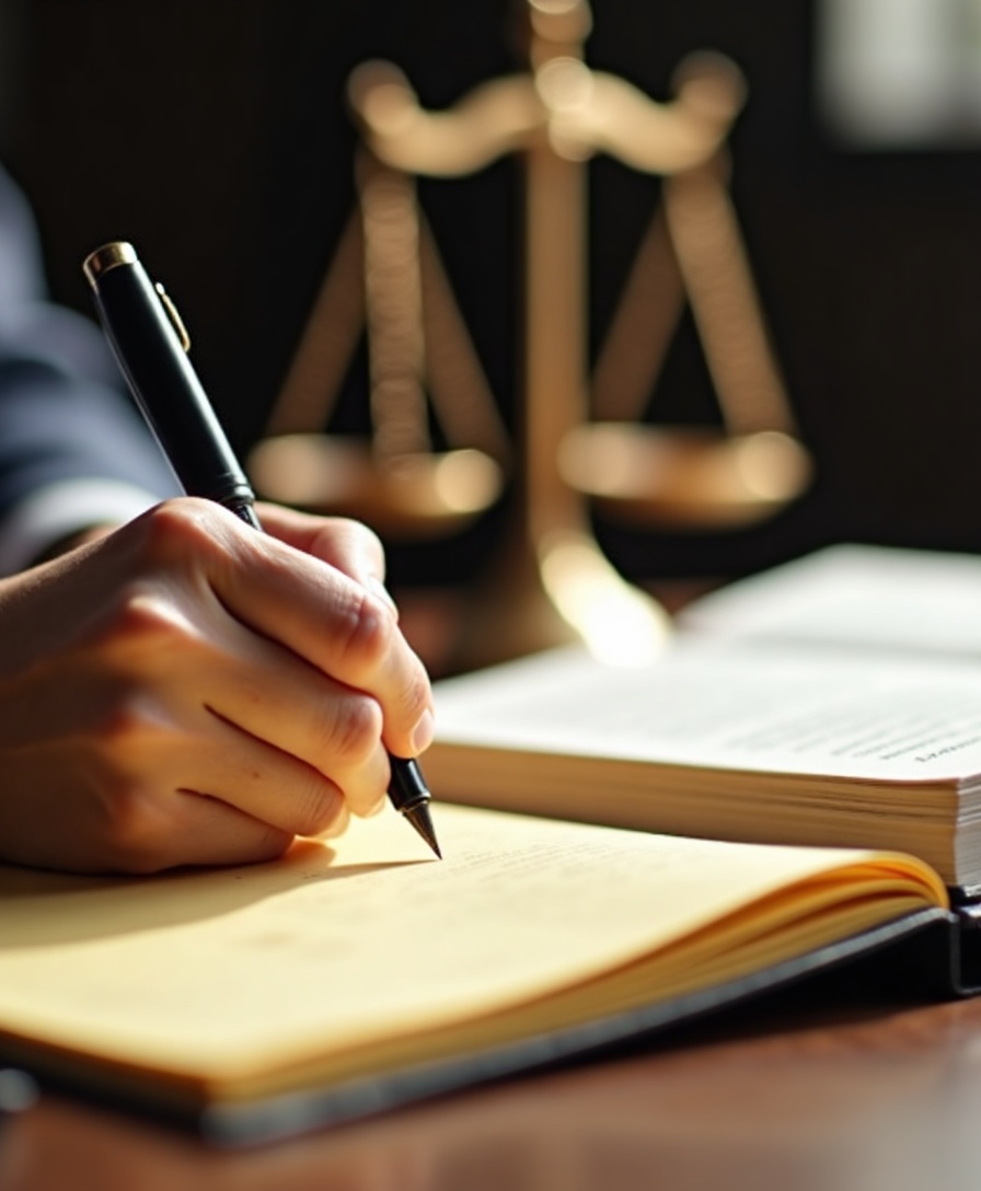 Attorney drafting a legal strategy on a legal pad