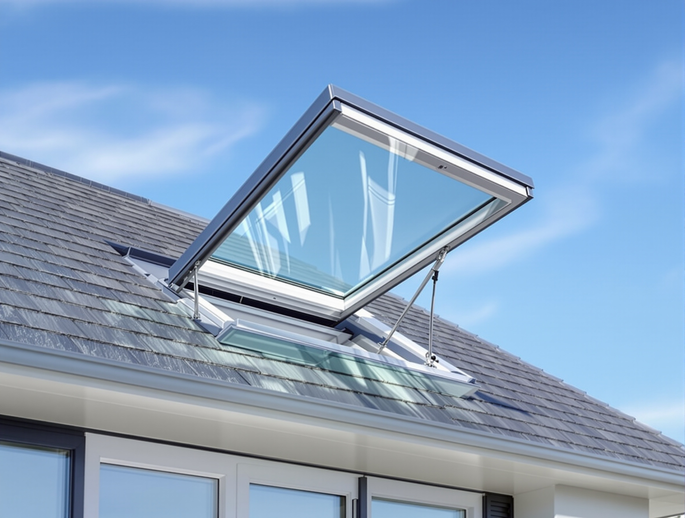 Residential electric skylight on flat roof