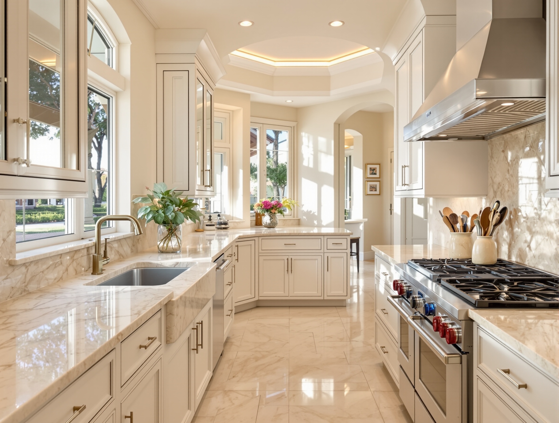Beautiful residential kitchen with restored stone surfaces
