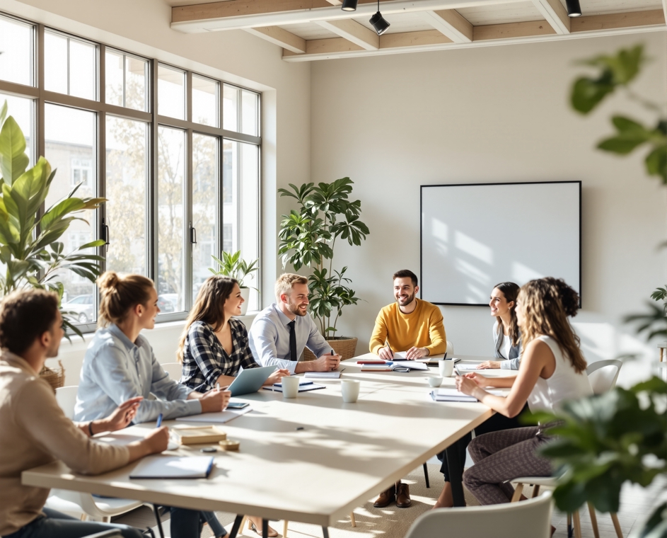 Small professional team meeting and training session