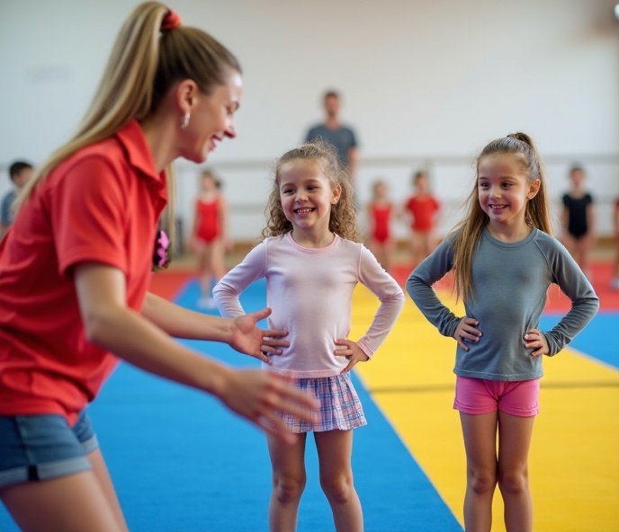 Expert cheerleading coach teaching young athletes at Texas Elite Cheerleading in New Braunfels, TX