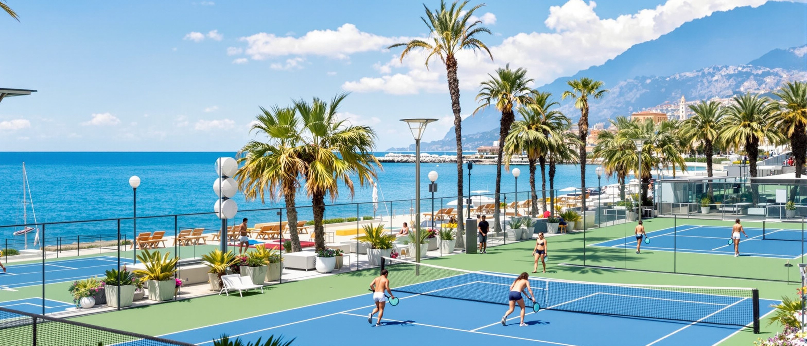 Padel players on a proper padel court on the French Riviera in Nice