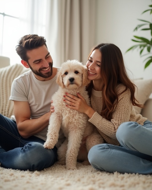 Happy family with puppy