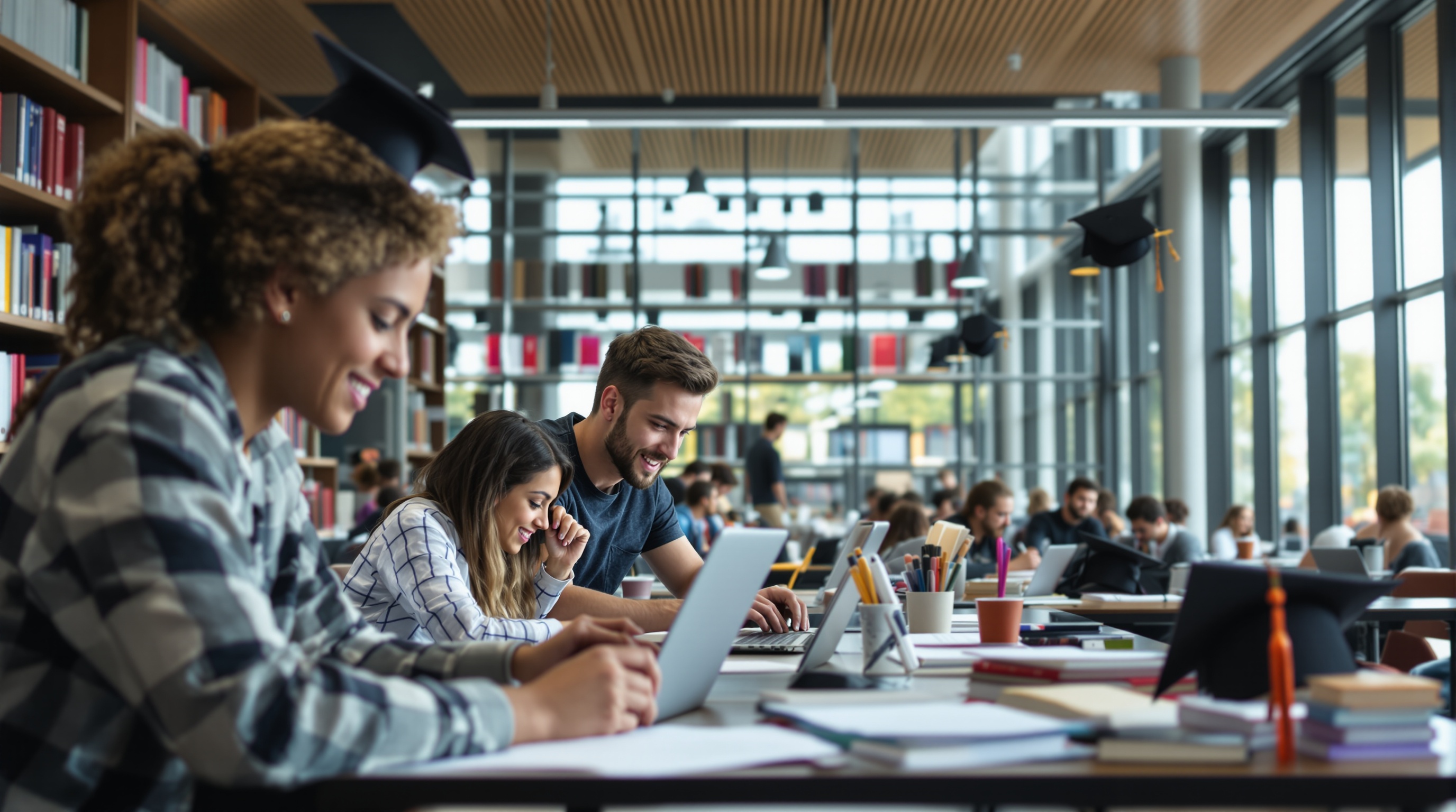 Étudiants dans une bibliothèque universitaire au Québec