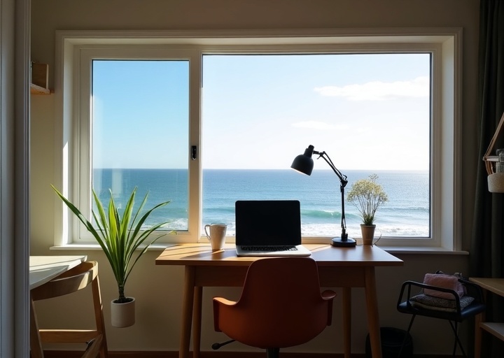 Remote worker with ocean view desk São Miguel
