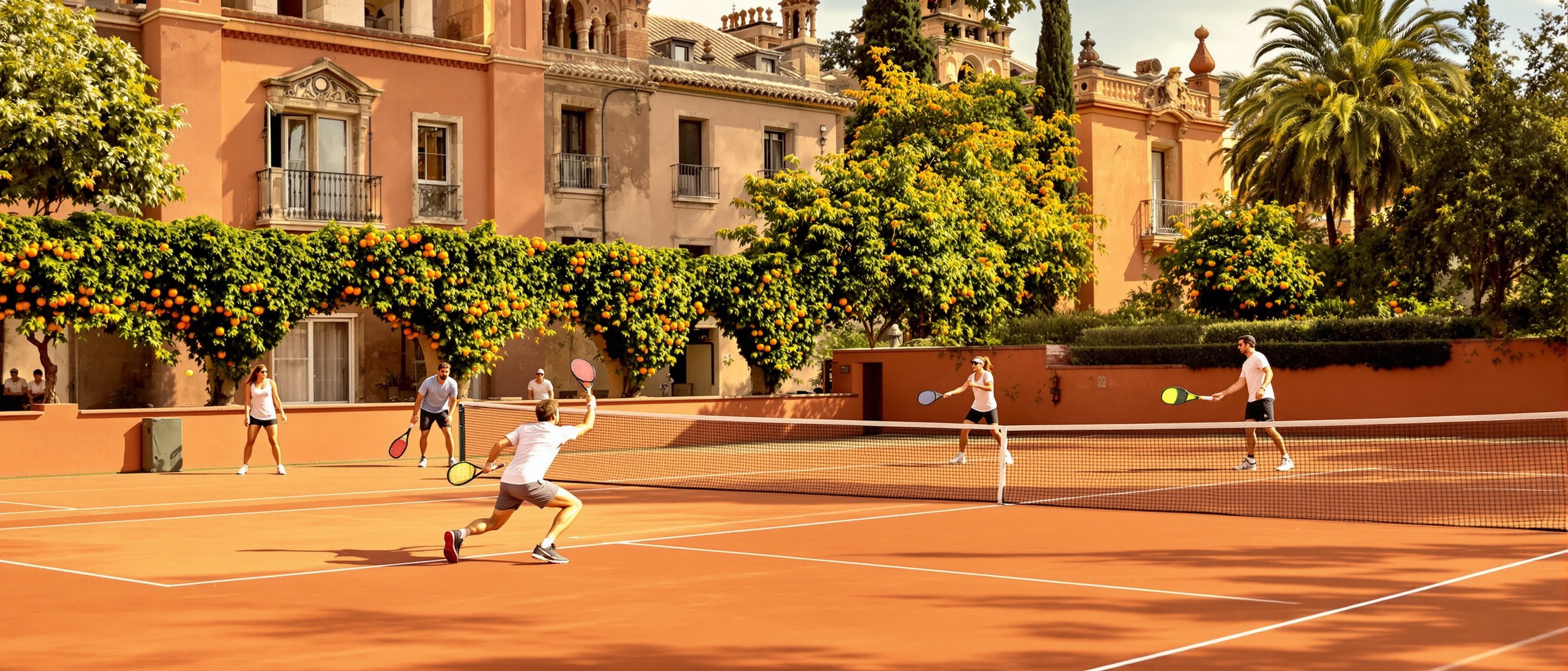 Padel players on a proper padel court in Andalusian Sevilla