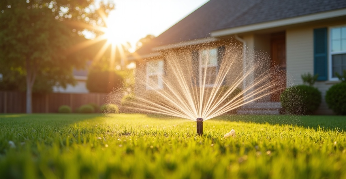 Clean windows on a Central Texas home with properly adjusted sprinklers — preventing hard water stains before they start