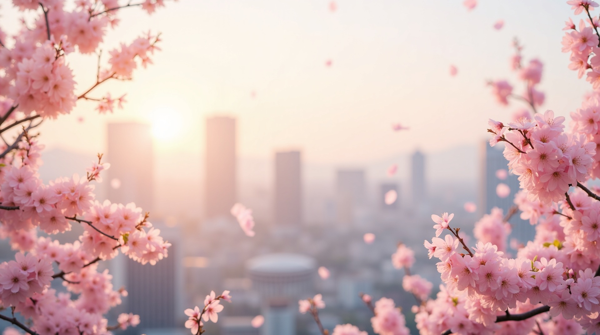 横浜の街並みと桜