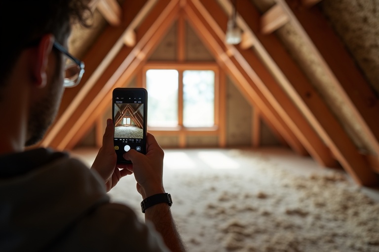 Homeowner assessing insulation needs with smartphone