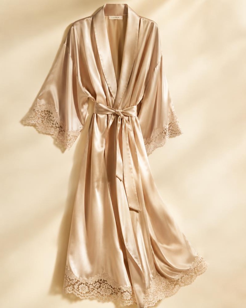 Lace-Trimmed Silk Lounge Robe