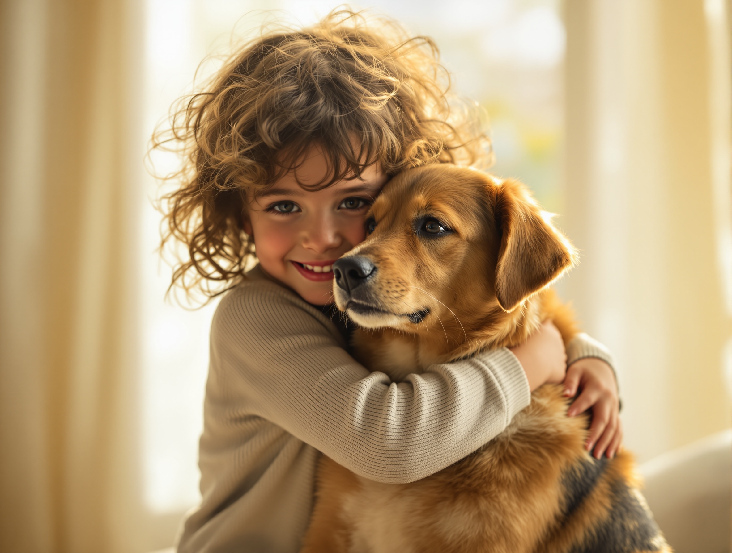 Child with rescued dog