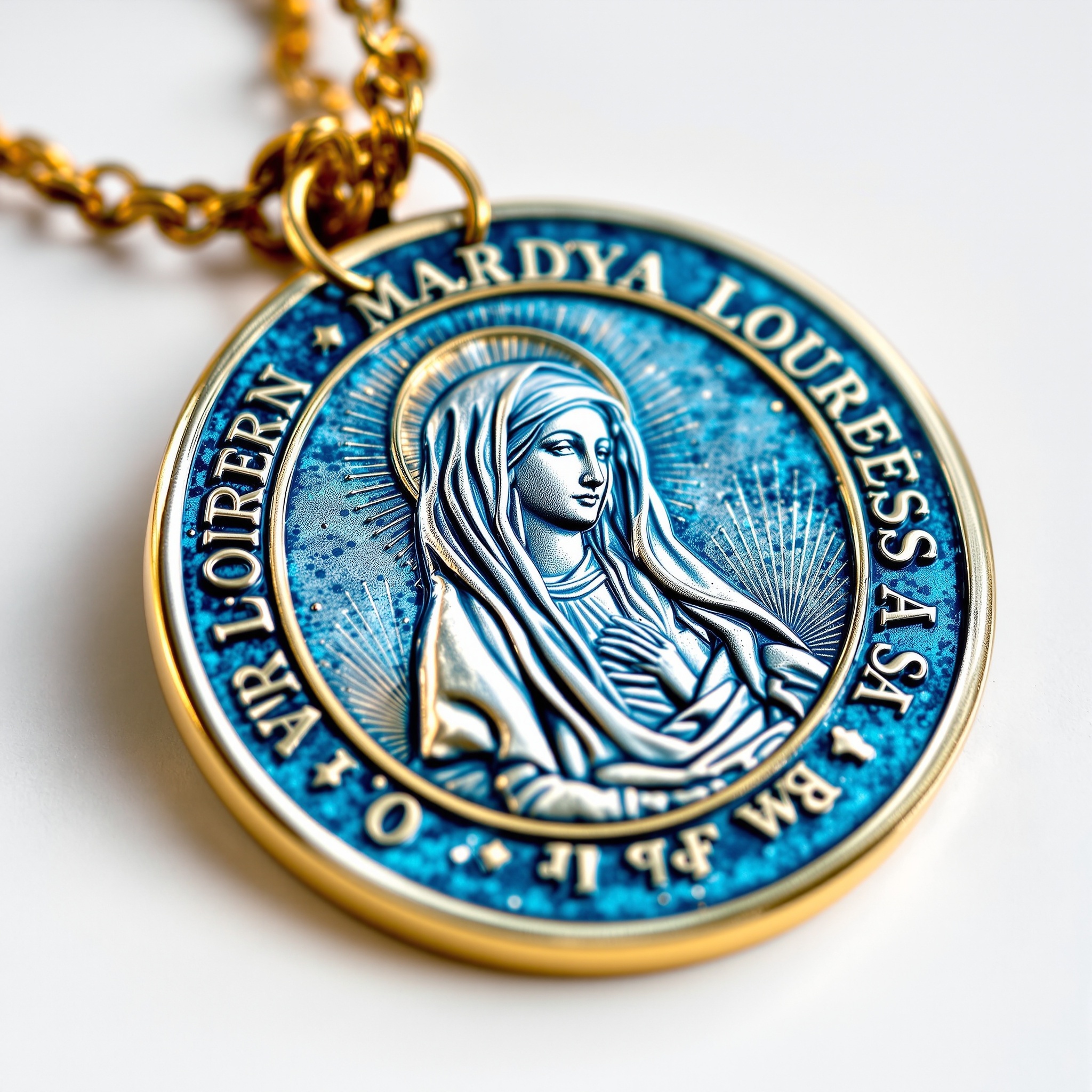 Medalla azul de Lourdes con agua miniatura 2