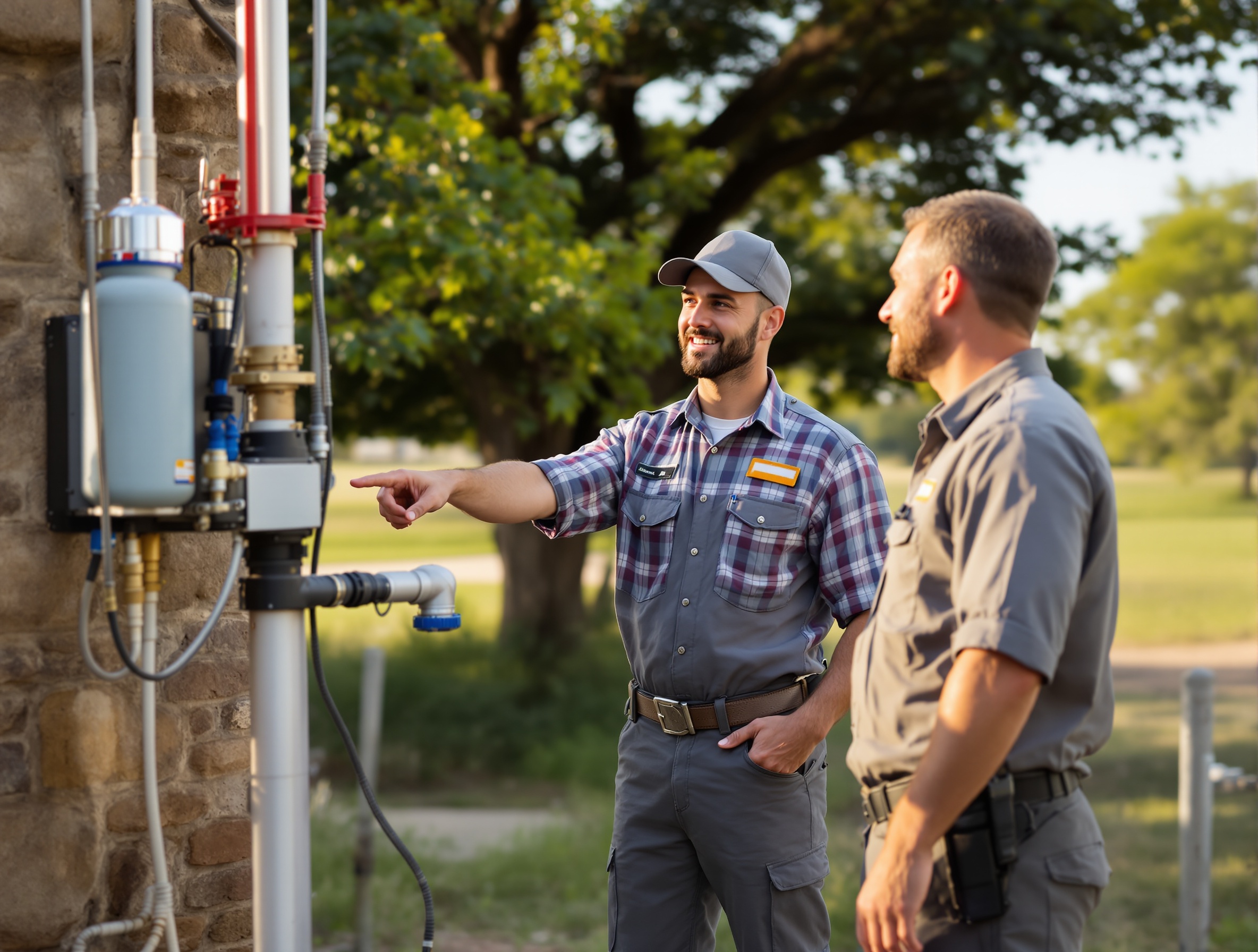 77 Water Well technician showing pump to customer in Magnolia TX