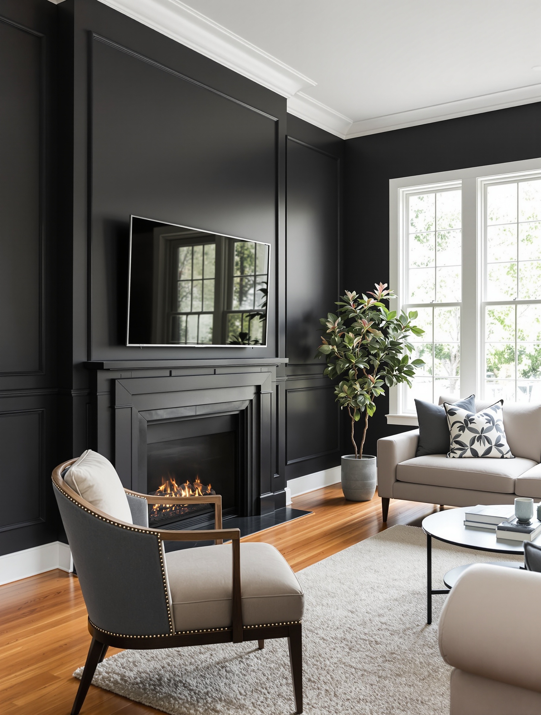 Modern Living Room — Charcoal Accent Wall
