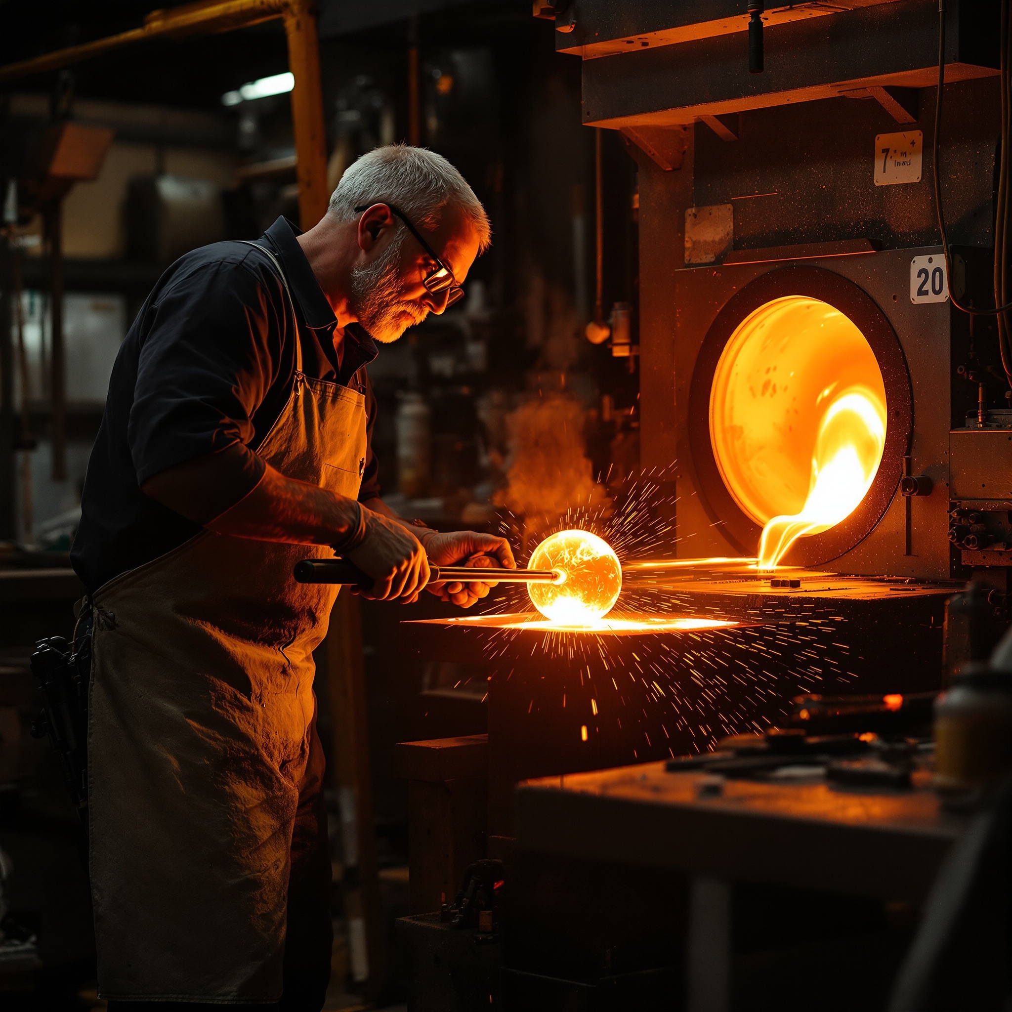 Glass artisan at work in the Cuyahoga Valley studio