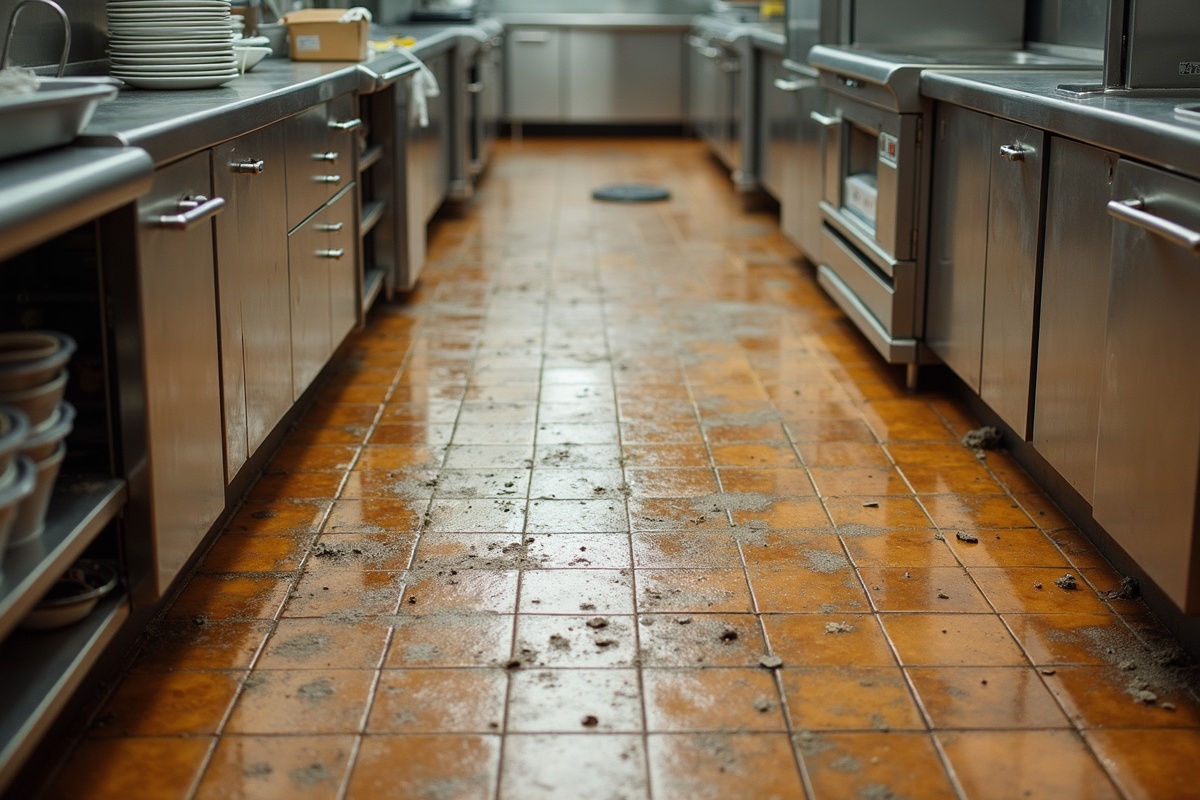 Before - Dirty commercial floor with grease and grime