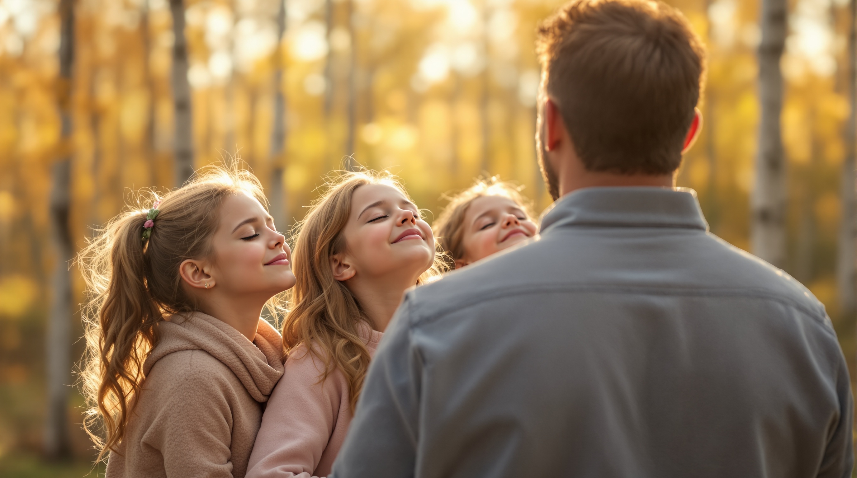Dr. Vince and family practicing mindful breathing together in a Michigan forest