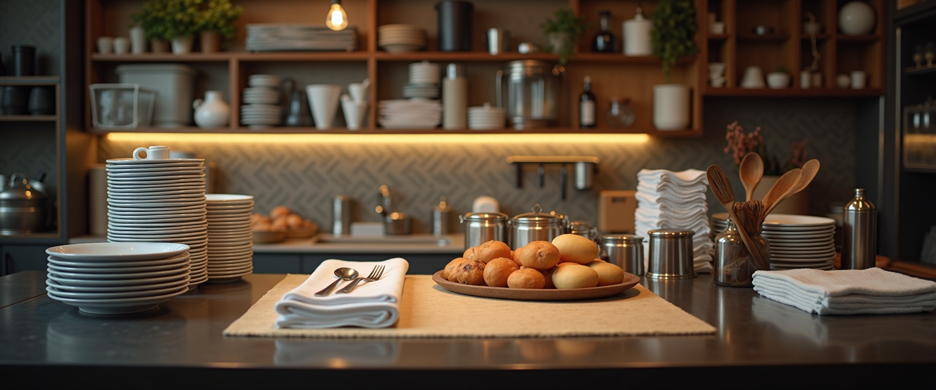 Restaurant supplies arranged on prep table
