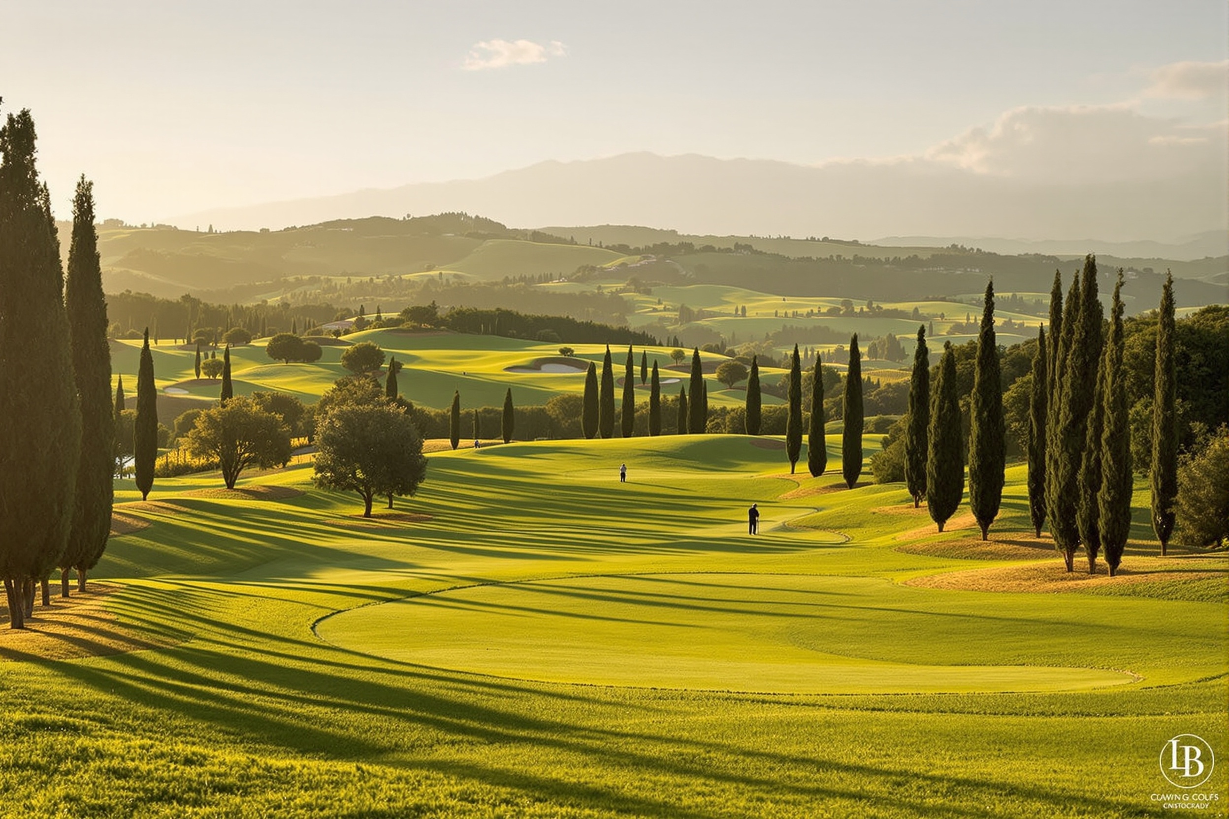 Castiglion del Bosco Golf Club Tuscany Italy private estate vineyard fairways rolling hills golden afternoon light premium editorial golf photography
