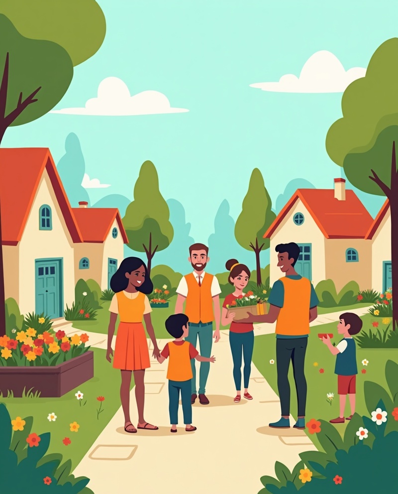 Diverse community members supporting each other