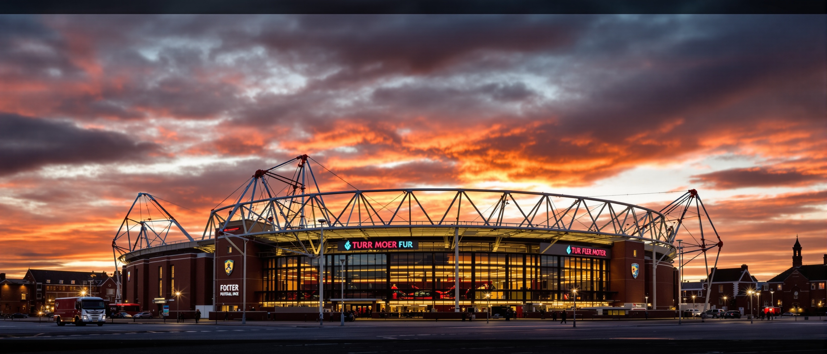 Turf Moor stadium Burnley Lancashire football ground at sunset
