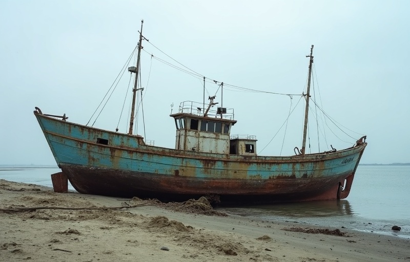 어촌에 방치된 폐선