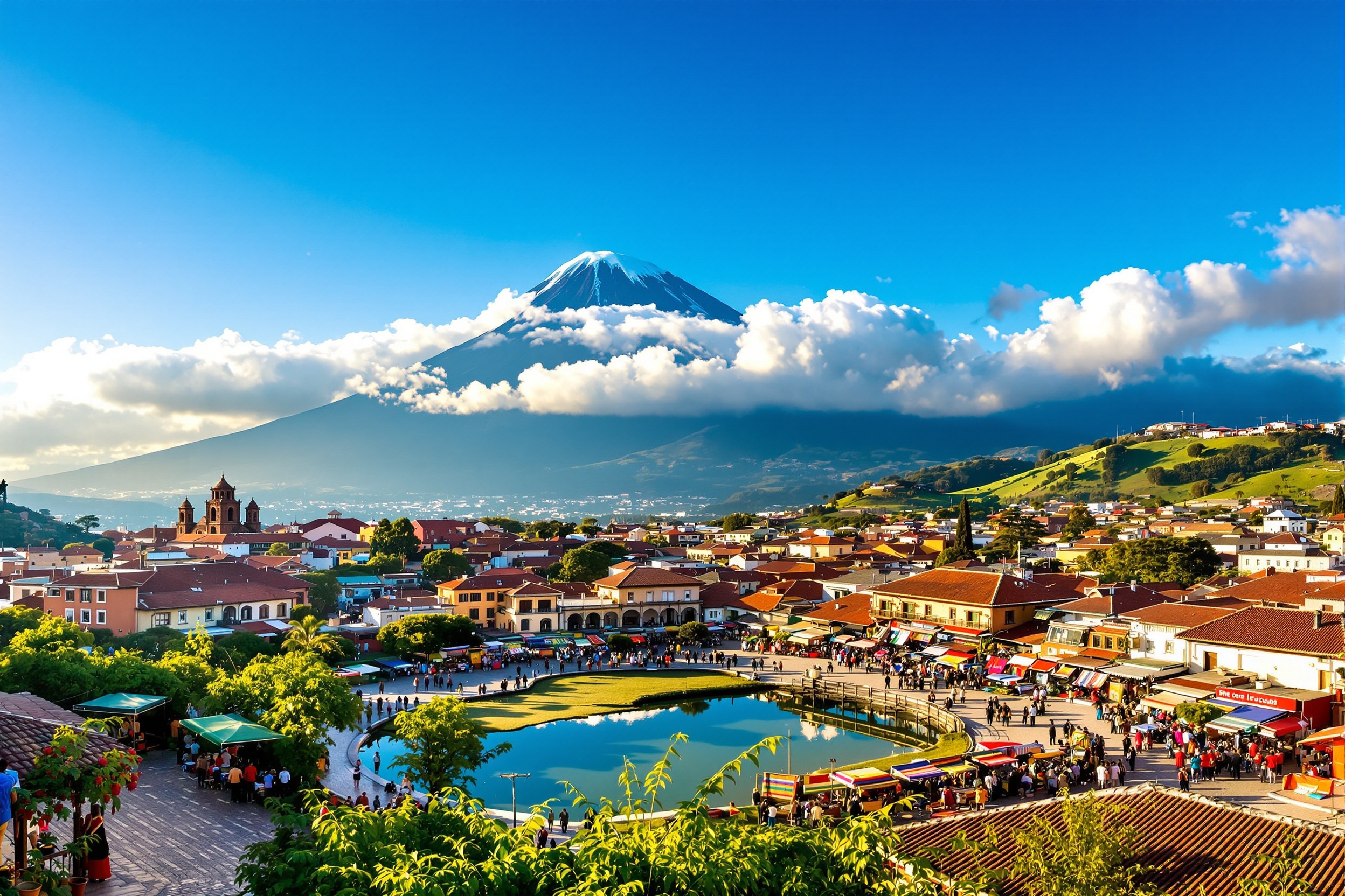 Otavalo Ecuador - Volcán Imbabura y mercado artesanal