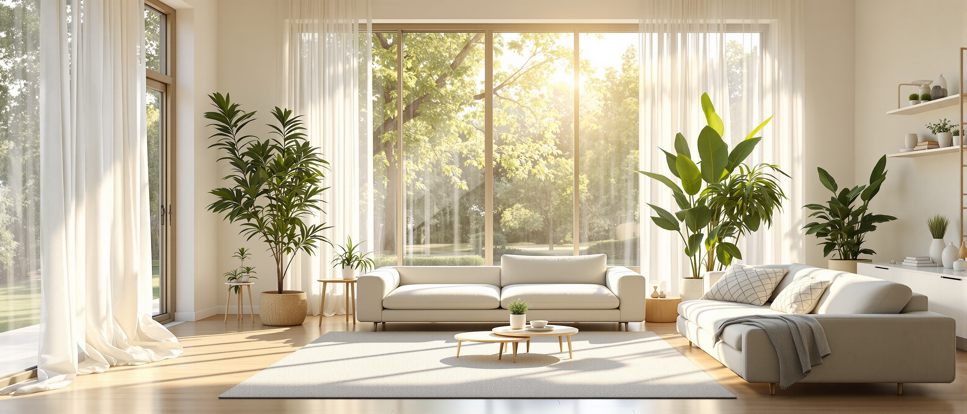Clean bright living room with fresh air