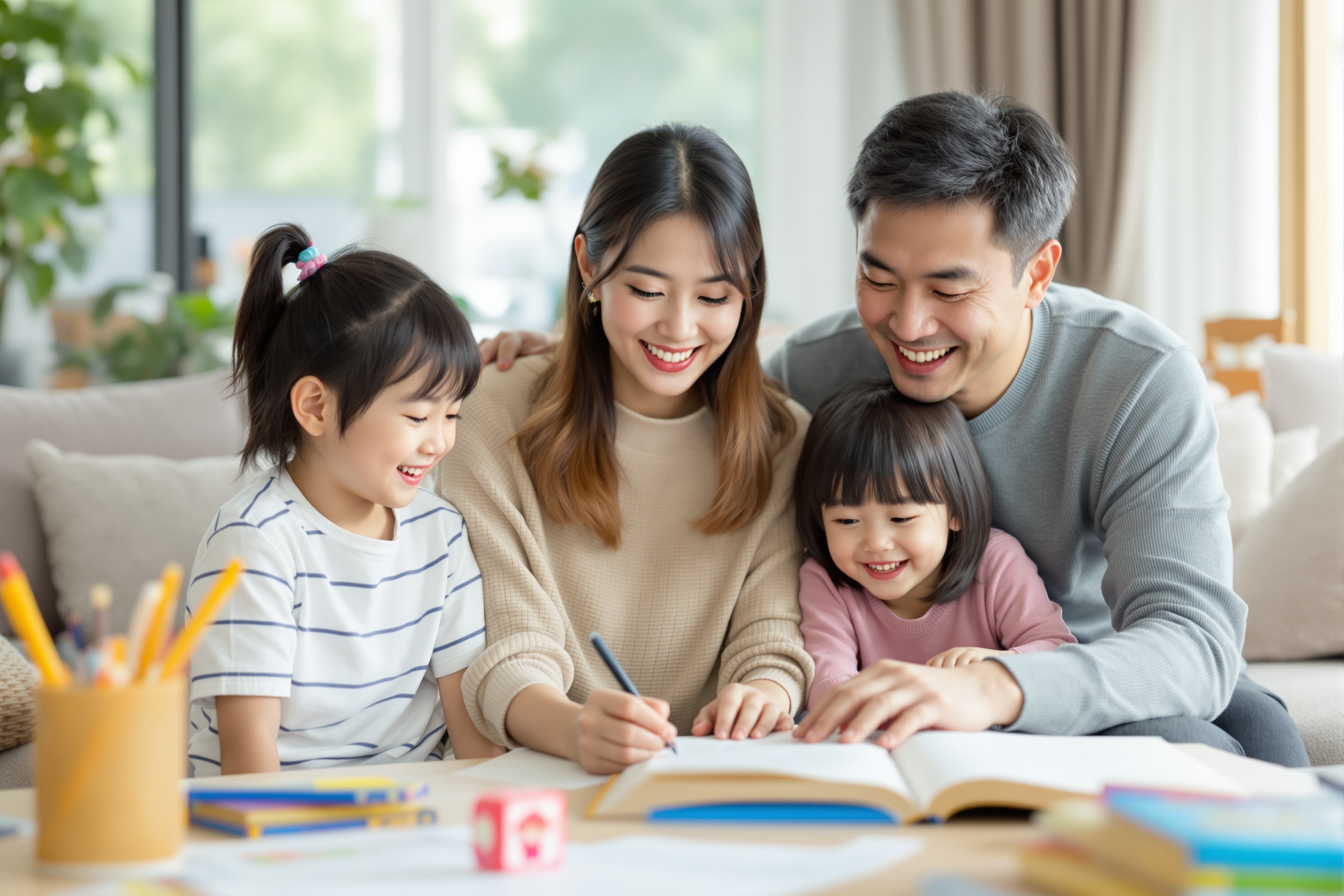 幼児英語教材で楽しく学習する日本人家族