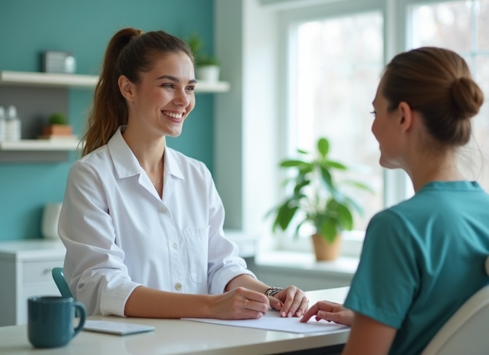 Dental receptionist helping patient
