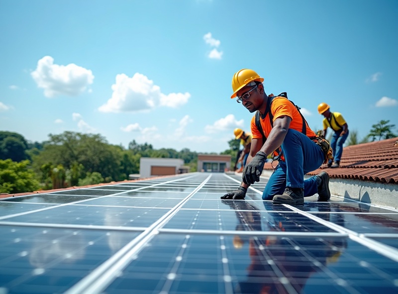 Solar installation team in Uganda